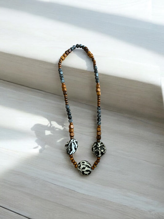 “Zebra” kukui nut necklace